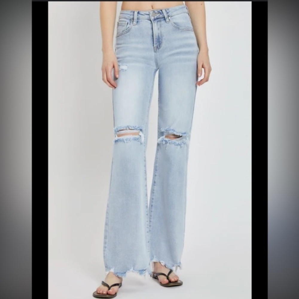 Risen Risen High Rise Distressed Wide Leg Jeans in Light Wash size 3 XL